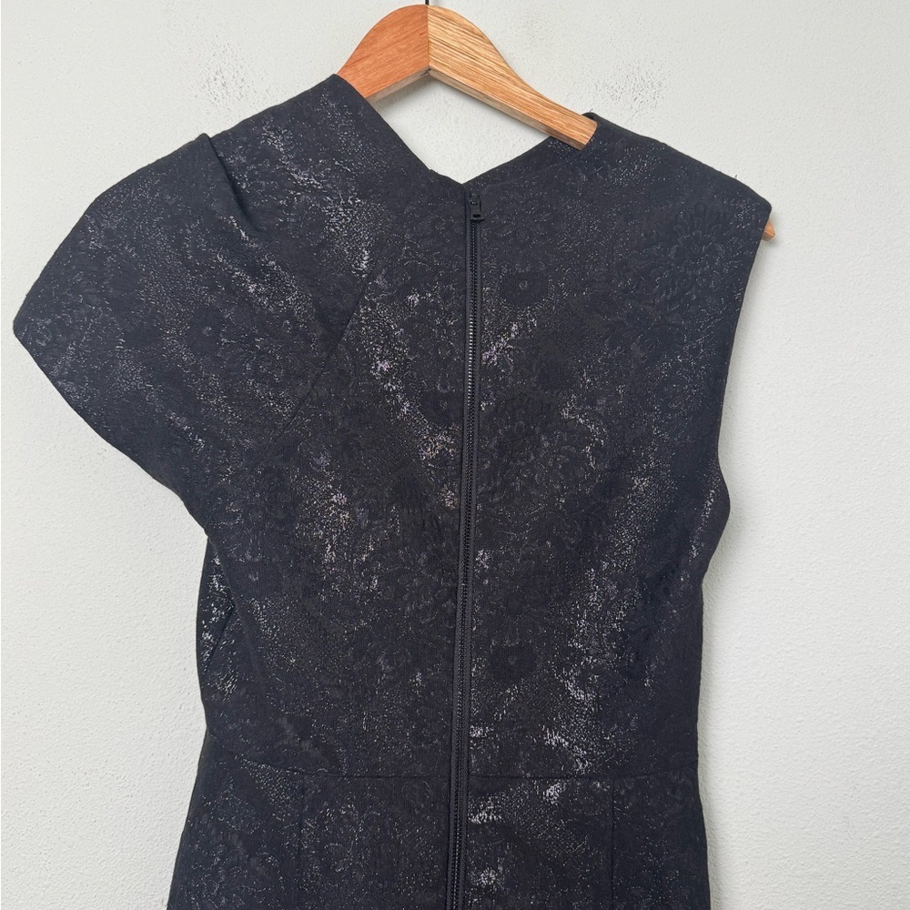 Alice + Olivia Kiro Ruffle Shoulder Jacquard Neck Cocktail Mini Dress Black Sz 4 - Picture 11 of 16